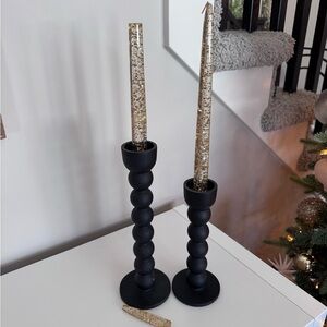 2 MCM Confetti GOLD Clear Lucite Taper Candles 12" Acrylic Gregorian Set vintage